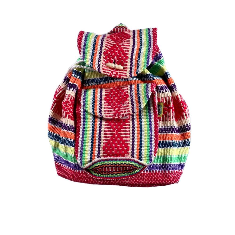 Pinzon Mexican Colorful Woven Backpack with Front Pocket and Adjustable Straps